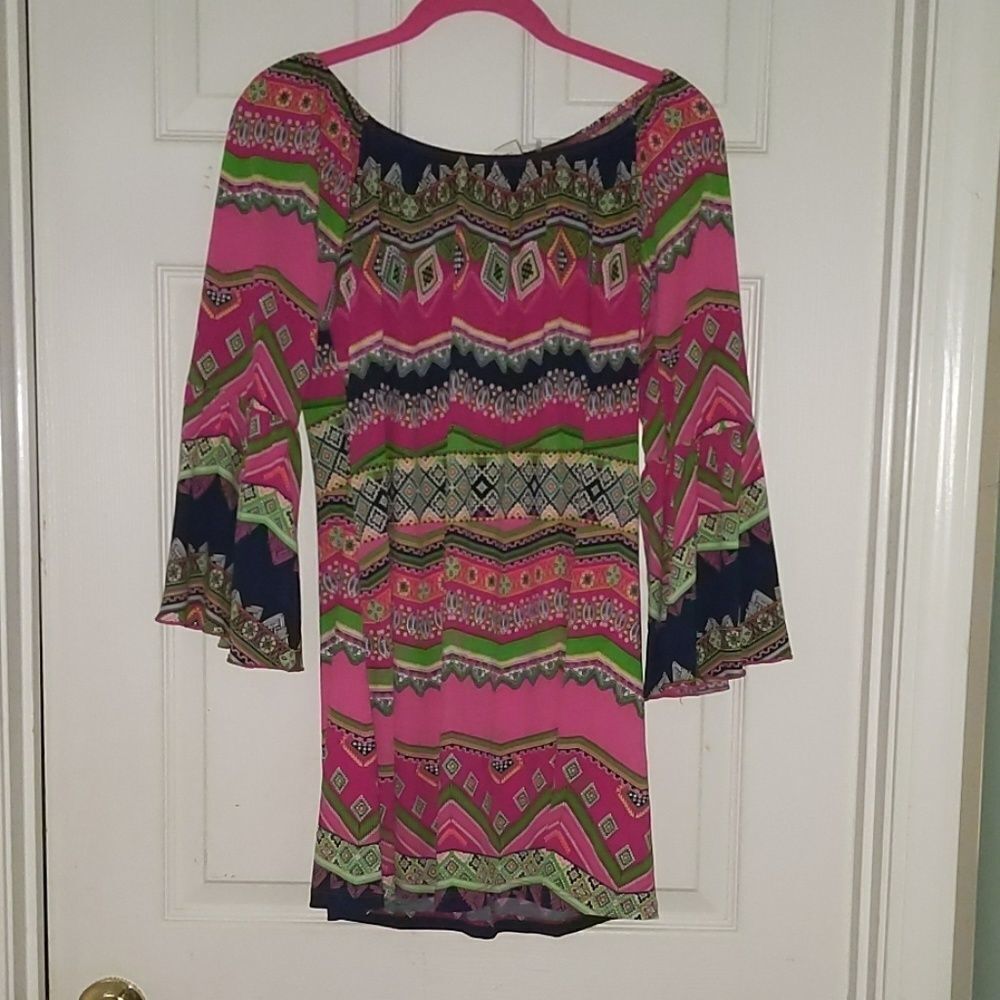 Southern Fried Chics bell sleeve print dress Sz L